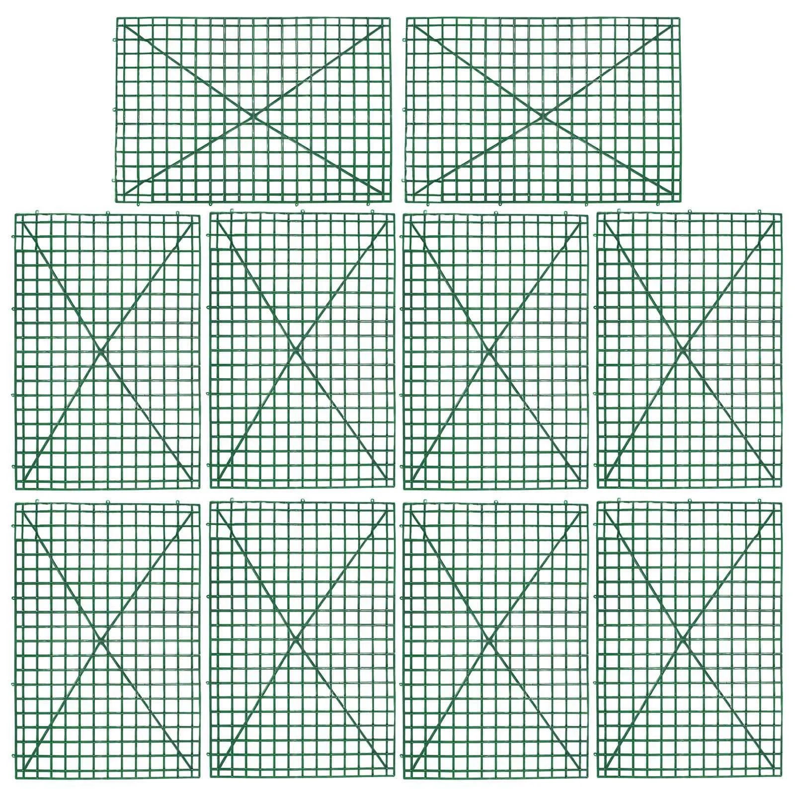 10 Pack 24"x16" Dark Green Artificial Flower Wall Grid Panel Frames, DIY Plastic Mesh Plant Wall Backdrop Fences
