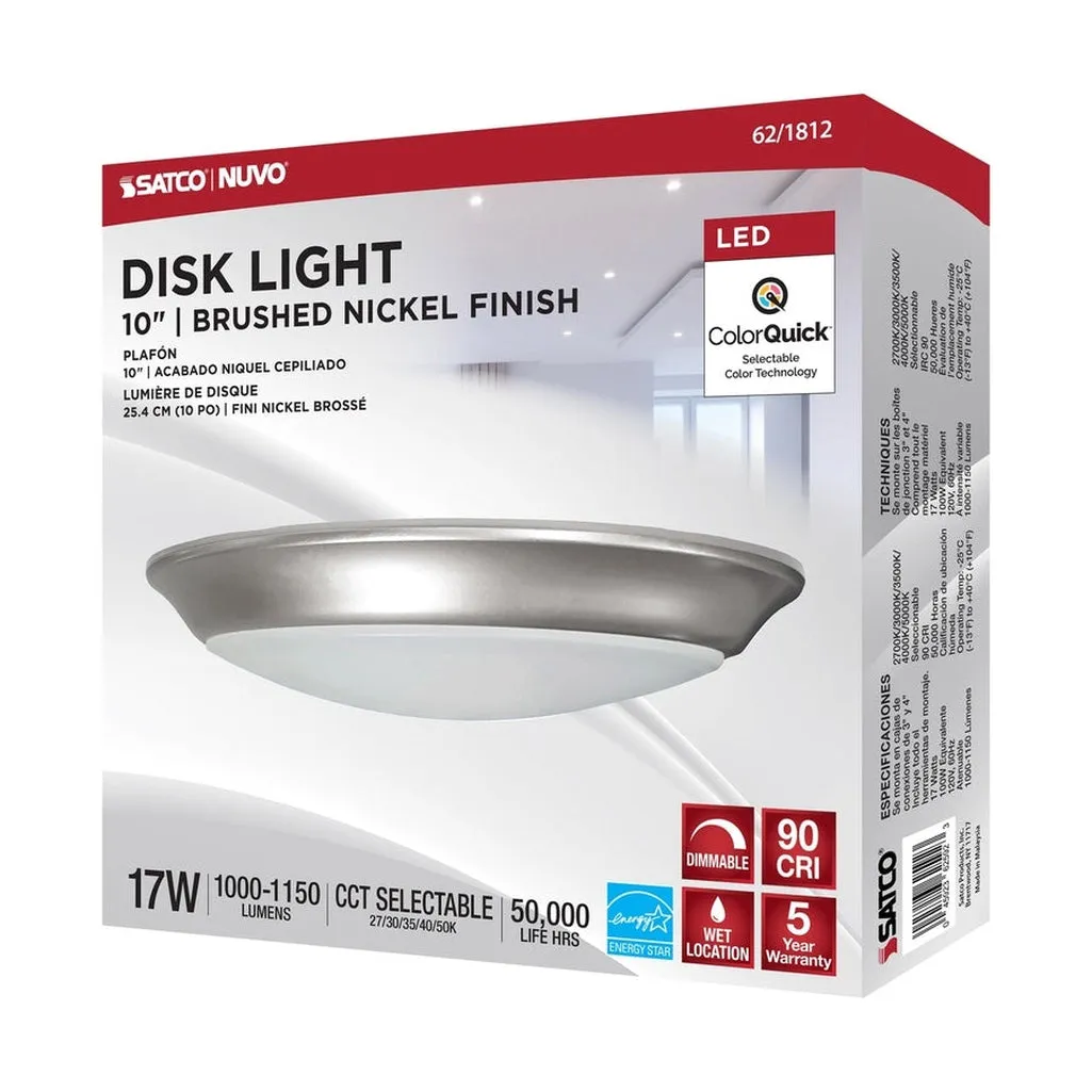 10" LED DISK LIGHT NICKEL FINISH 17W