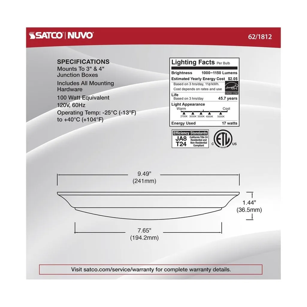 10" LED DISK LIGHT NICKEL FINISH 17W