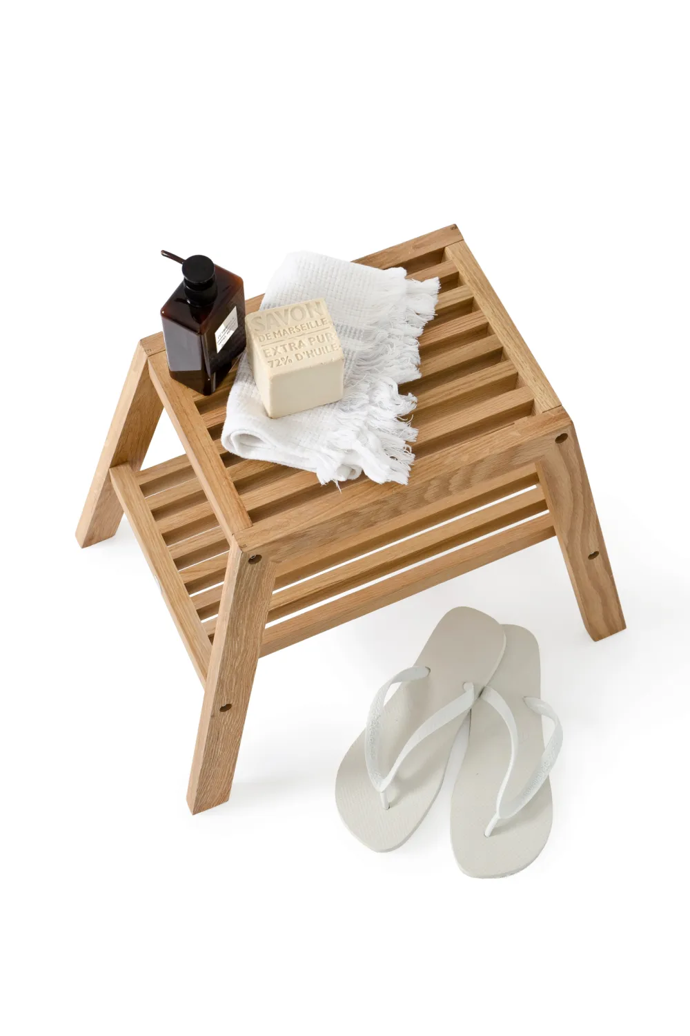 2-Level Oak Step Stool | Wireworks Slatted