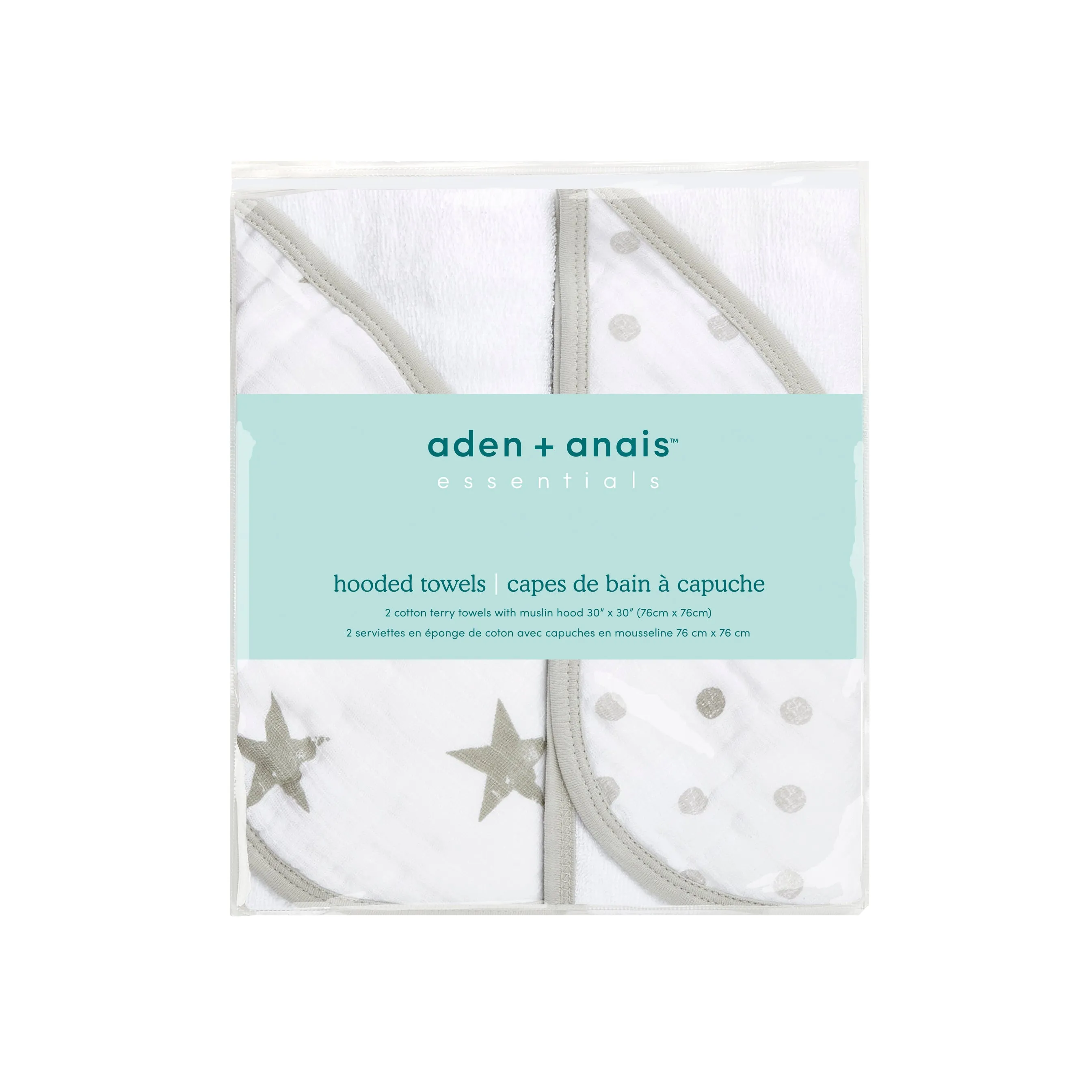 aden   anais Essential Cotton Muslin Hooded 2 pack Towels Dusty Grey