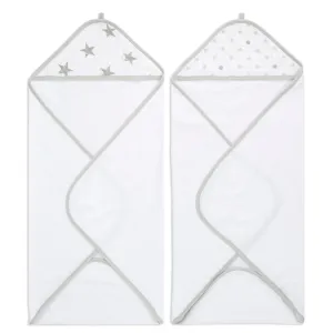 aden   anais Essential Cotton Muslin Hooded 2 pack Towels Dusty Grey