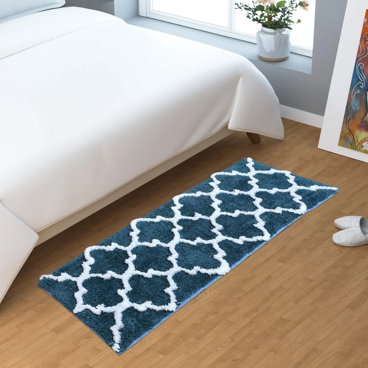 AEROHAVEN™ Glorious Super Soft Microfiber Abstract Moroccan Designer Anti Slip Kitchen/Bedside Runner Rug (Teal, 40 cm x 120 cm)