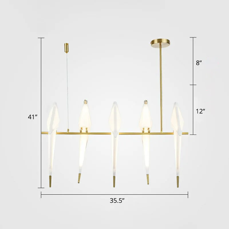 Art Deco Acrylic Bird Island Pendant Light with 5 White and Gold LED Bulbs