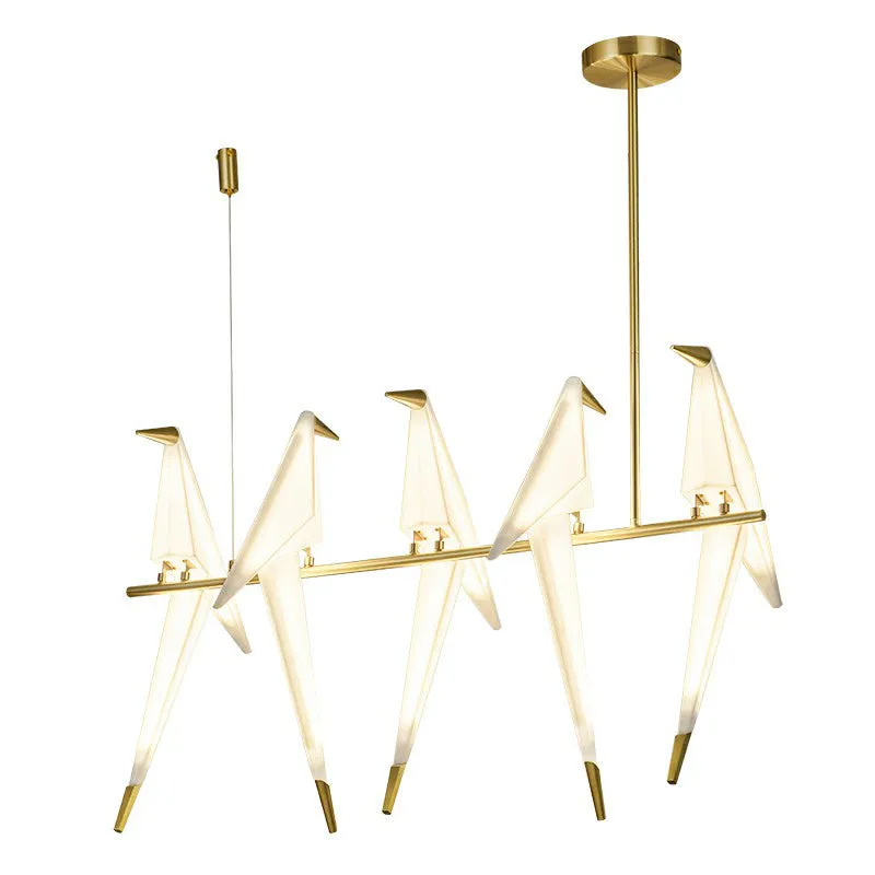 Art Deco Acrylic Bird Island Pendant Light with 5 White and Gold LED Bulbs