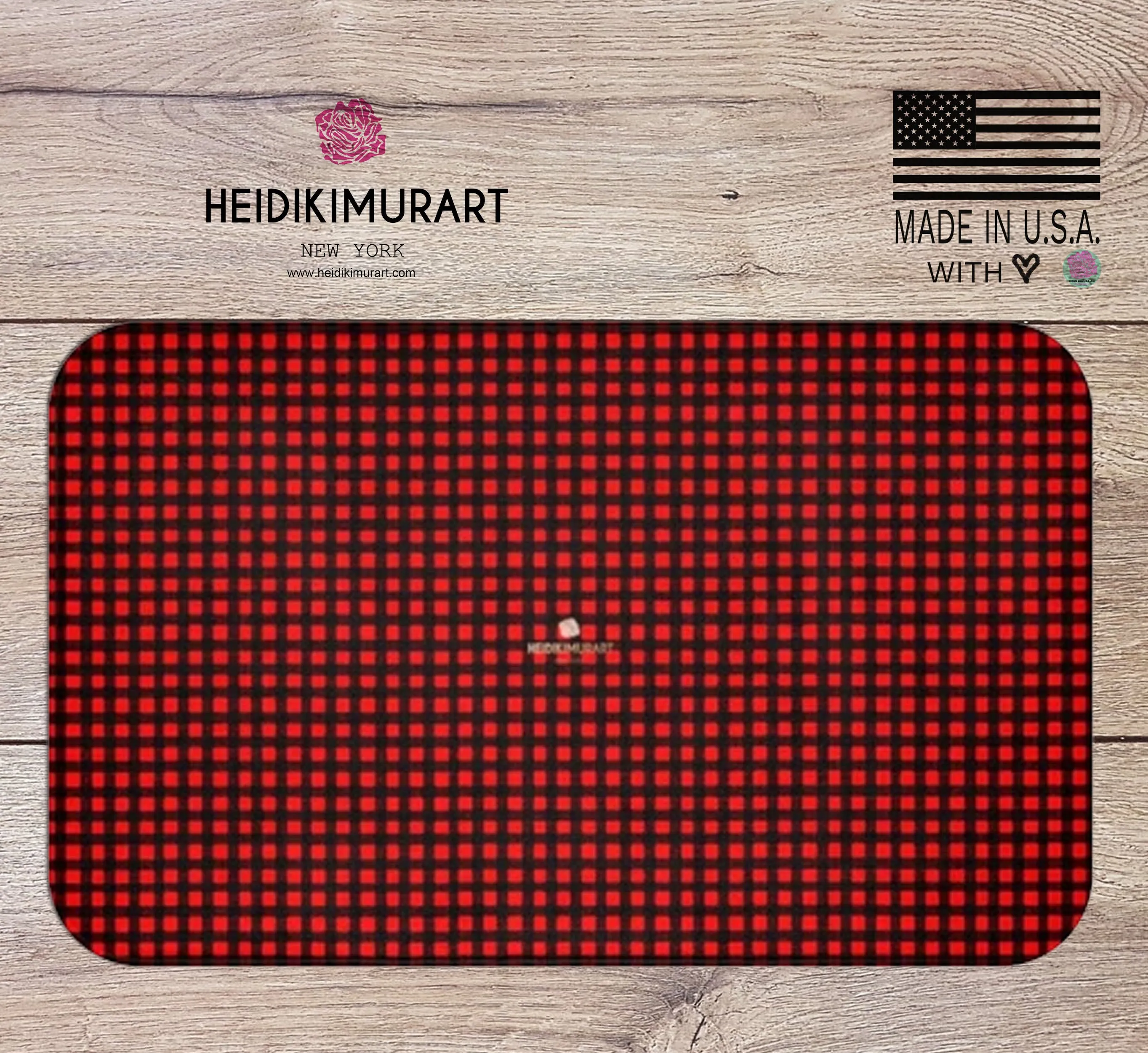 Buffalo Red Plaid Print Designer Bathroom Anti-Slip Microfiber Bath Mat-Made in USA