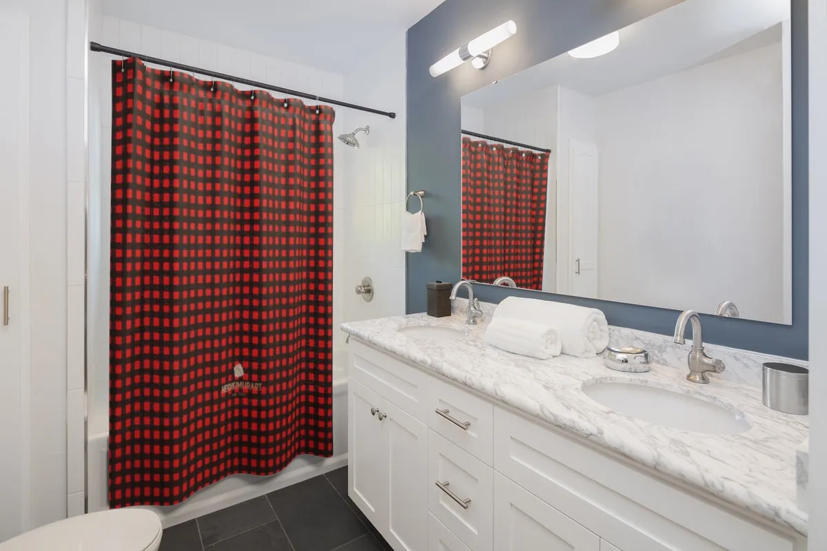 Buffalo Red Plaid Shower Curtains, Premium Quality Large Bath Curtains- Printed in USA