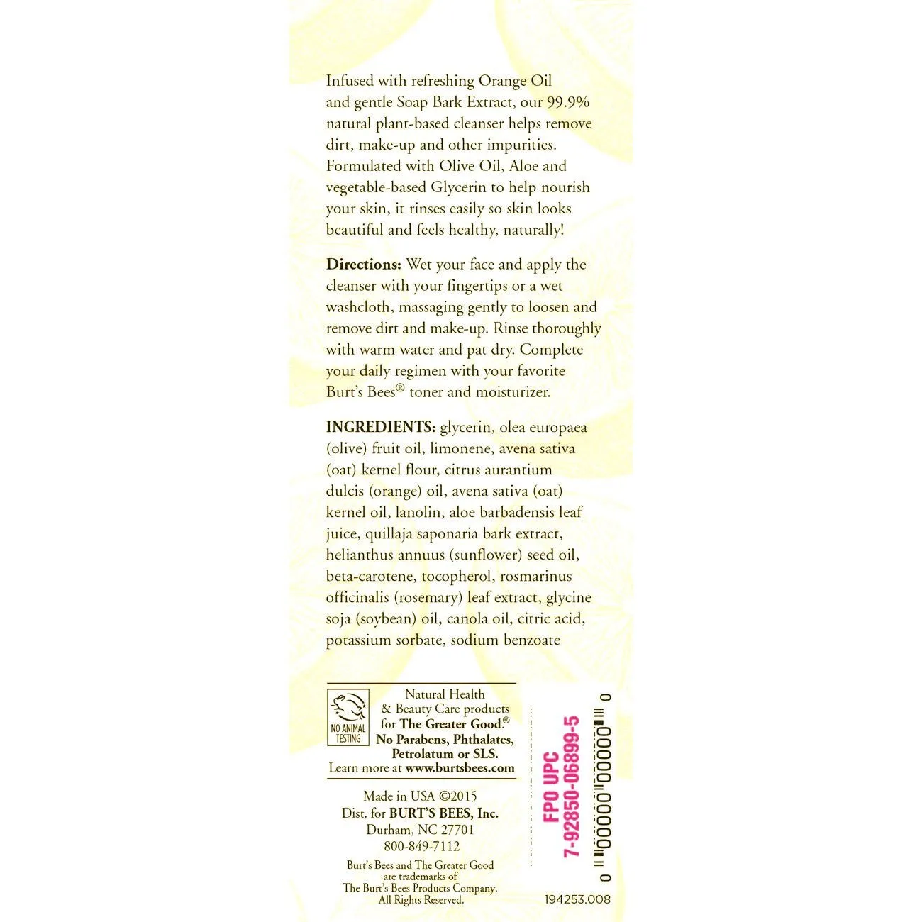 Burt's Bees Orange Essence Facial Cleanser, Sulfate-Free Face Wash, 4.3 Ounces