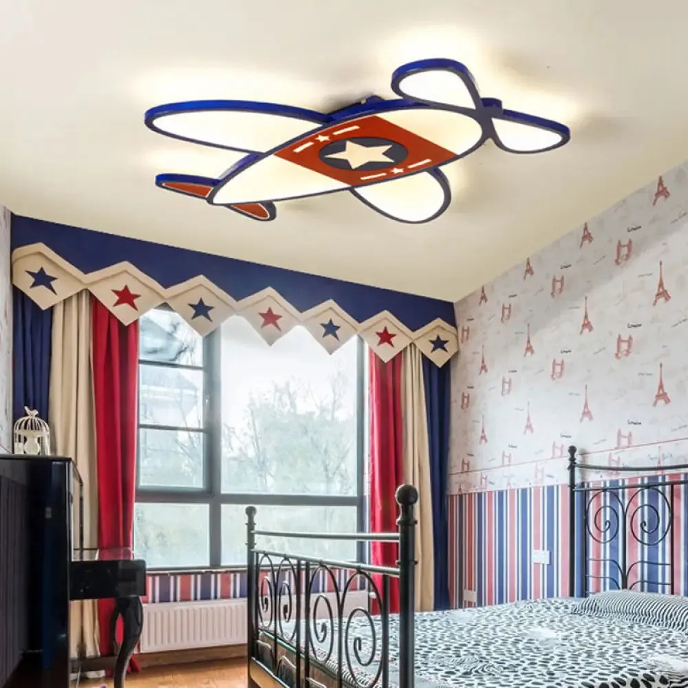 Cartoon Propeller Ceiling Lamp with LED Star Acrylic Flush Light in Blue&White for Baby Room