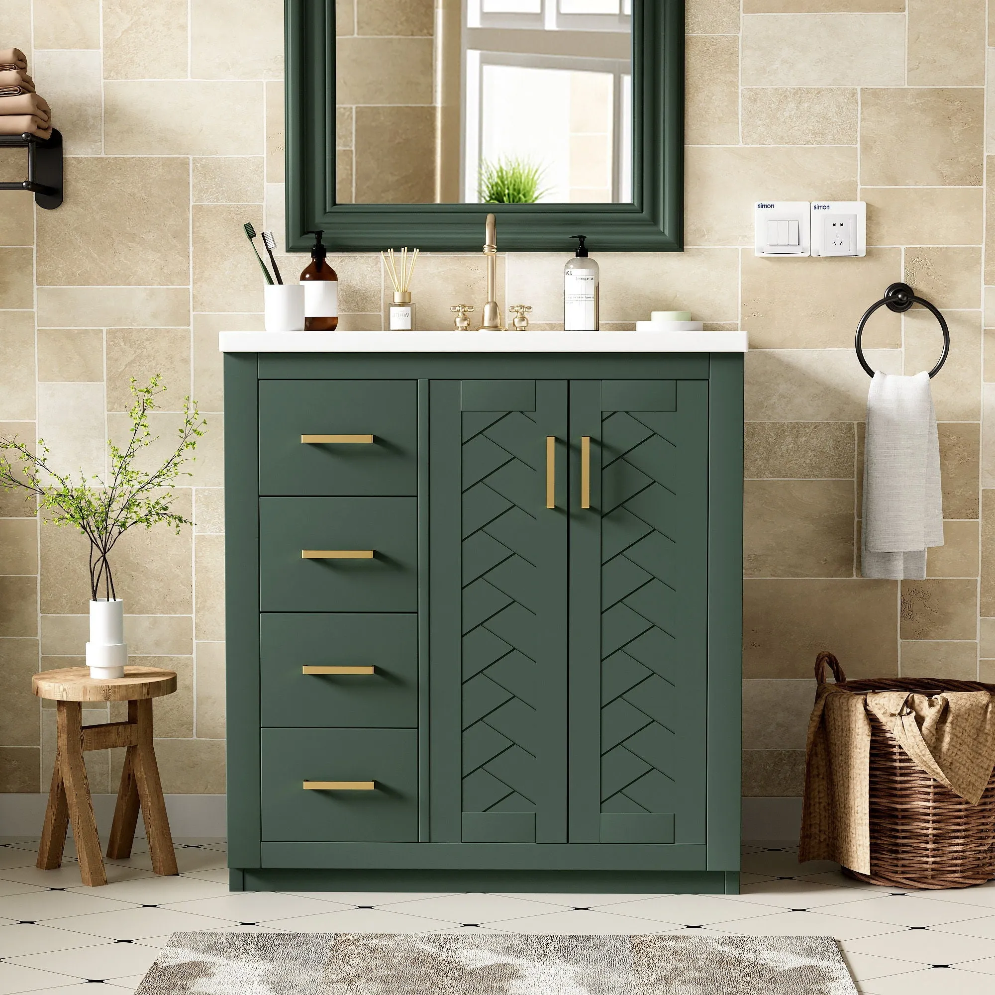 Ceramic Sink Combo, Freestanding Vanity Set With 3 Drawers & Soft Closing Doors by Couch.com