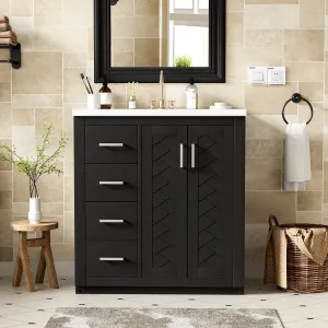 Ceramic Sink Combo, Freestanding Vanity Set With 3 Drawers & Soft Closing Doors by Couch.com