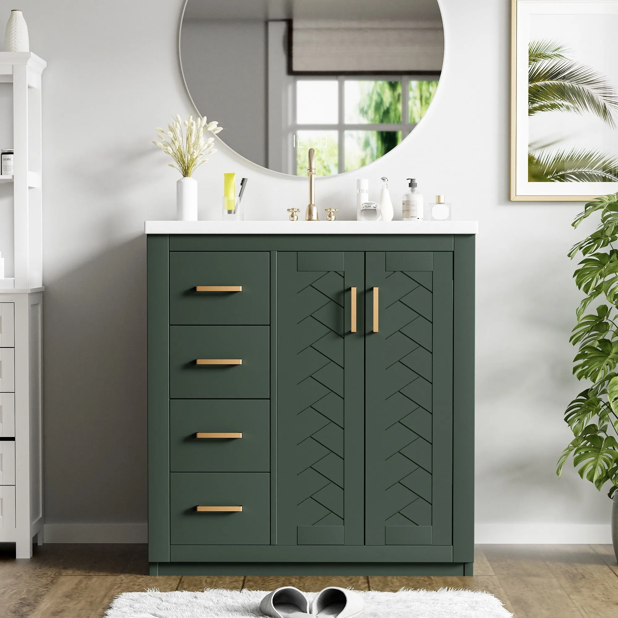 Ceramic Sink Combo, Freestanding Vanity Set With 3 Drawers & Soft Closing Doors by Couch.com