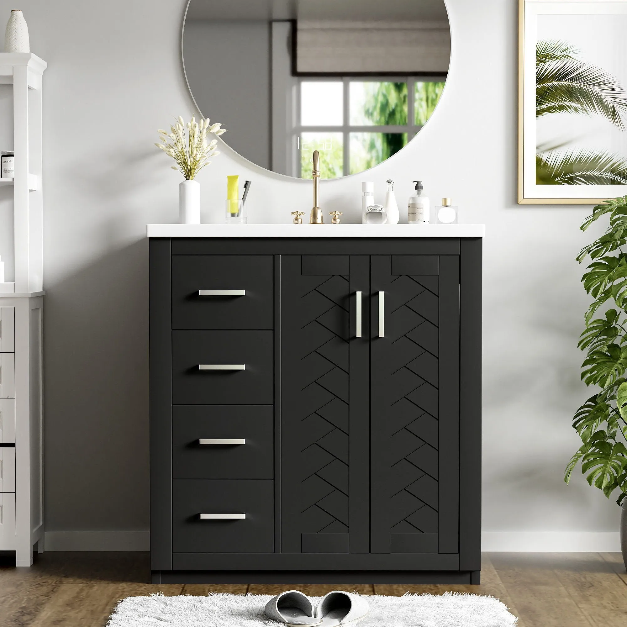 Ceramic Sink Combo, Freestanding Vanity Set With 3 Drawers & Soft Closing Doors by Couch.com