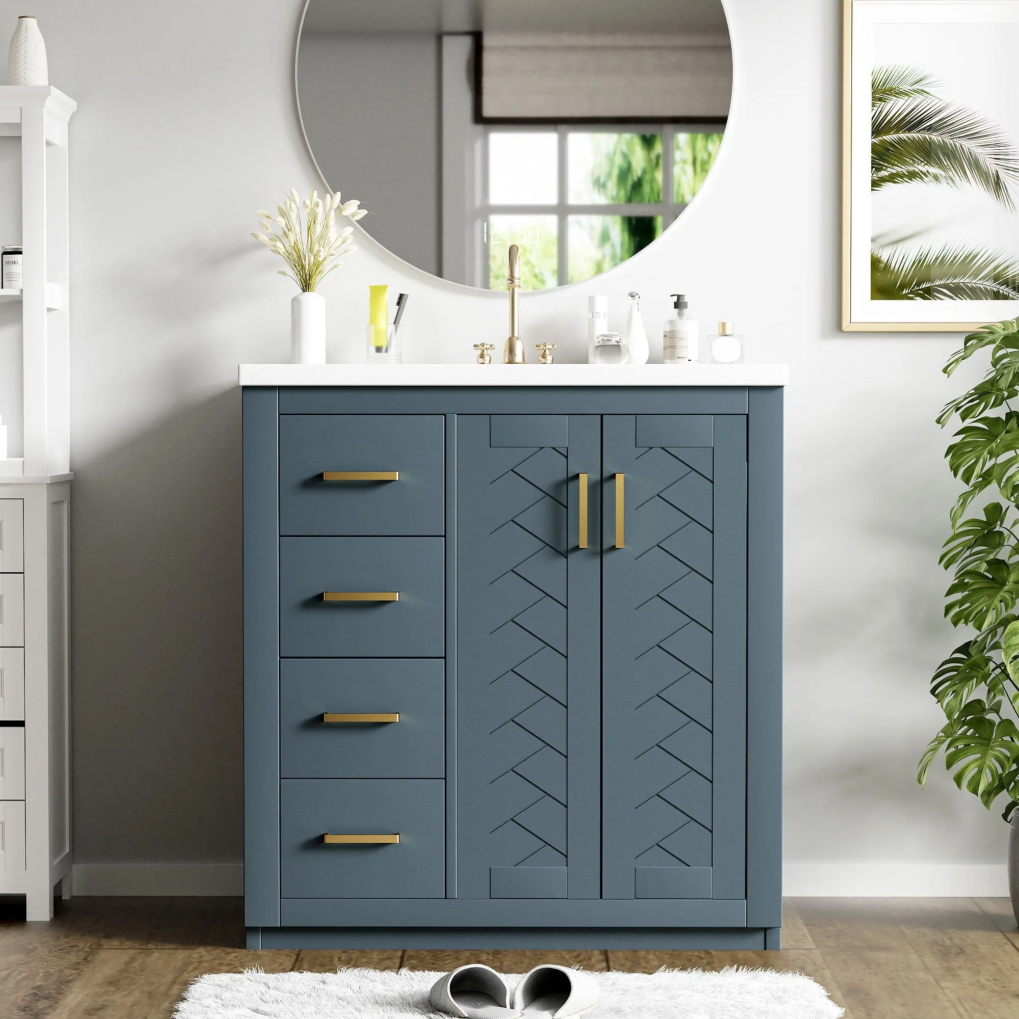 Ceramic Sink Combo, Freestanding Vanity Set With 3 Drawers & Soft Closing Doors by Couch.com