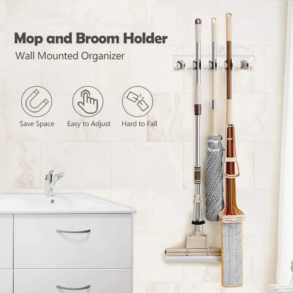 Costway Mop Holder Hanger 5 Position Home Kitchen Storage Broom Organizer Wall Mounted