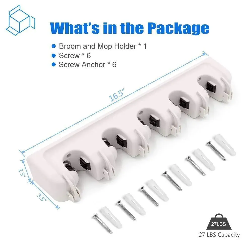 Costway Mop Holder Hanger 5 Position Home Kitchen Storage Broom Organizer Wall Mounted