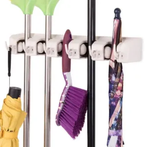Costway Mop Holder Hanger 5 Position Home Kitchen Storage Broom Organizer Wall Mounted