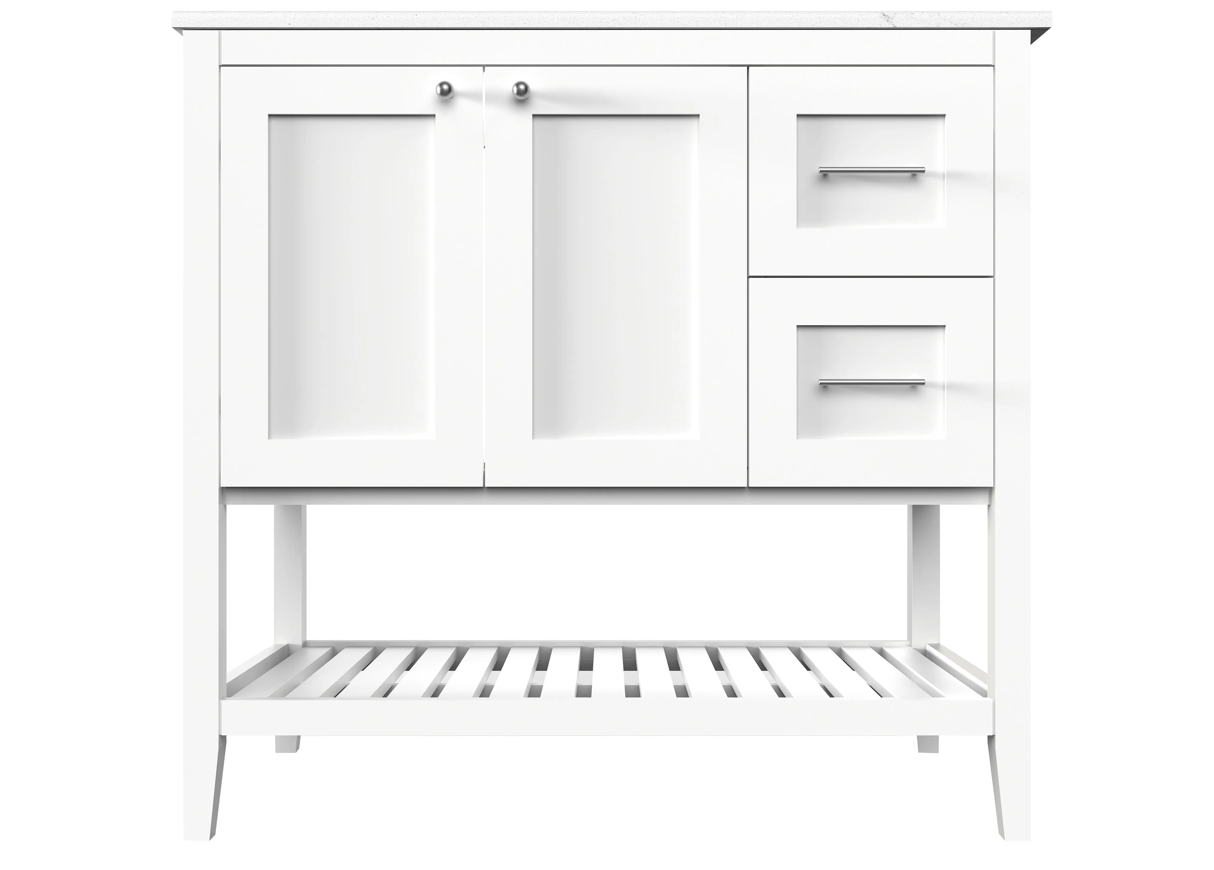 Disar 36'' White Bathroom Vanity Cabinet with Modern Squared Legs and Right Drawers