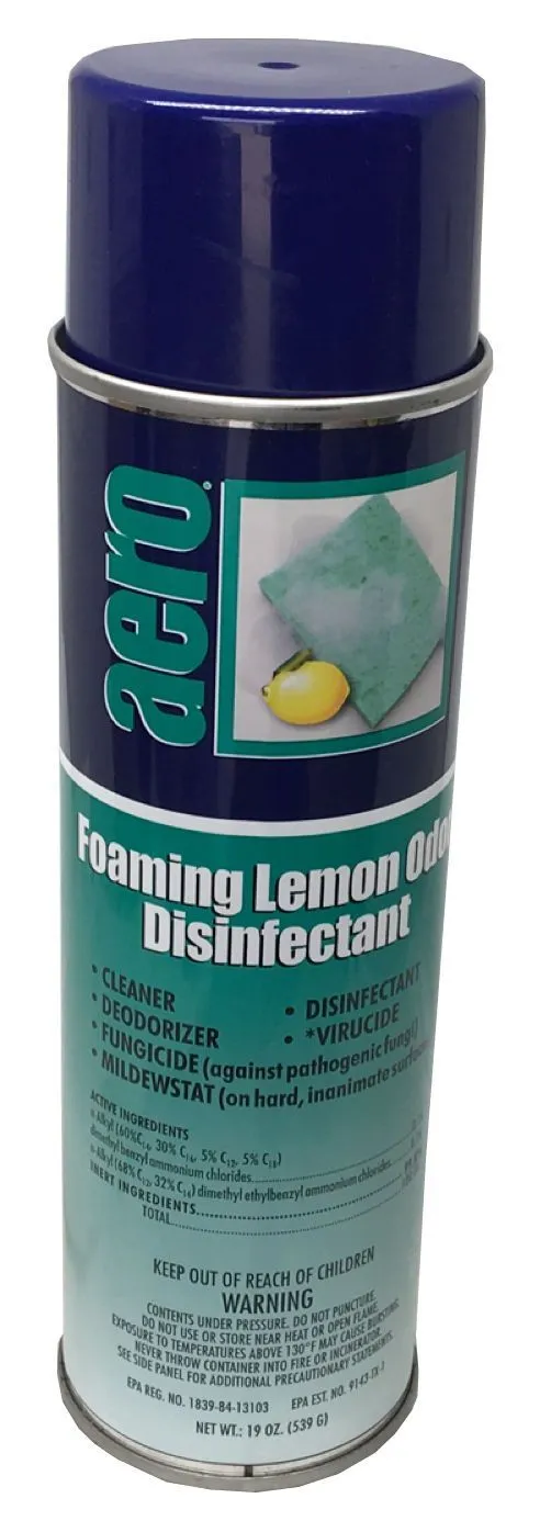 Foaming Disinfectant Cleaner, Lemon Odor, 19oz Can, Aero, Box of 12