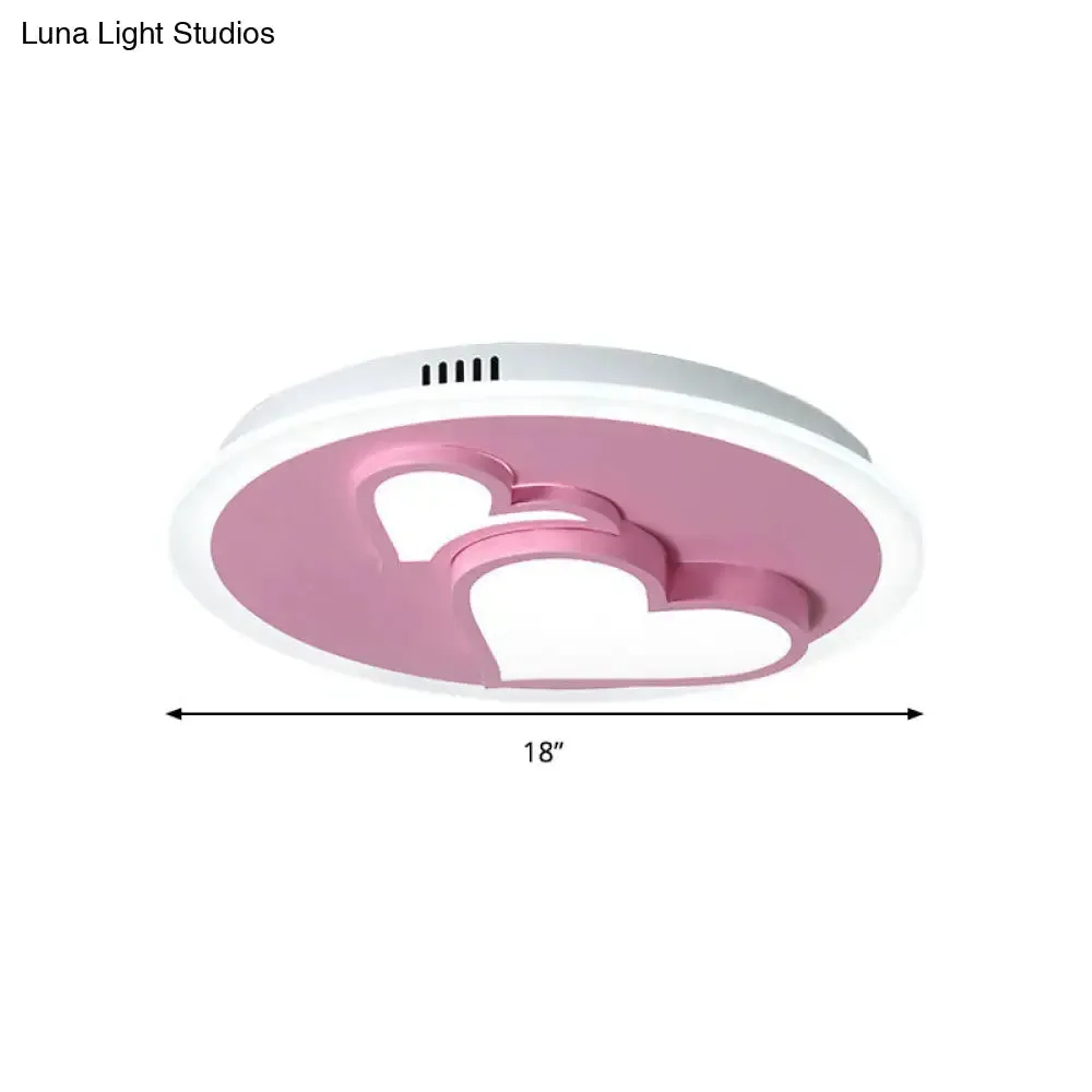 Girls Bedroom LED Heart Flush Ceiling Light in Pink: Acrylic Cartoon Lamp