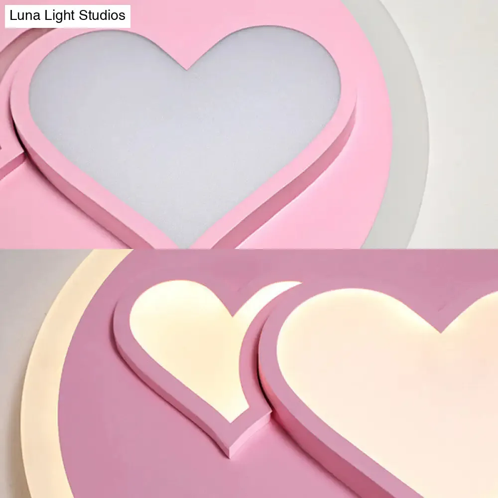 Girls Bedroom LED Heart Flush Ceiling Light in Pink: Acrylic Cartoon Lamp