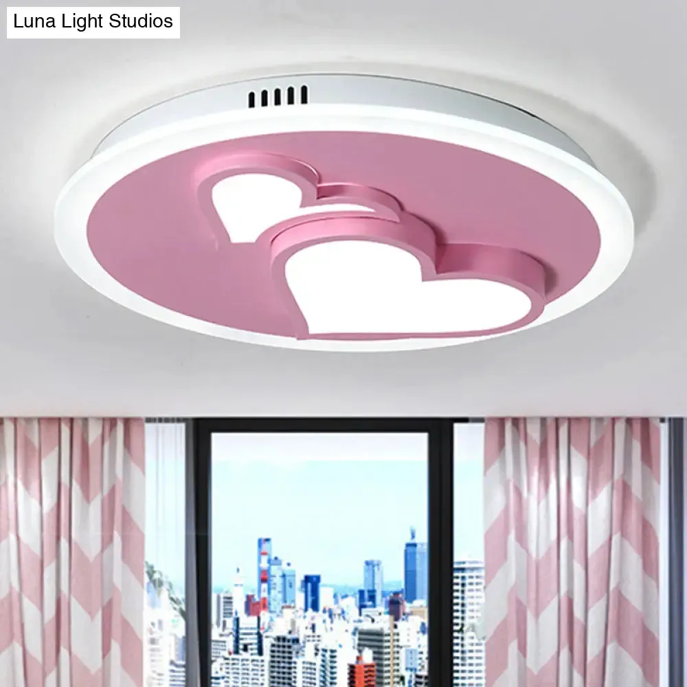 Girls Bedroom LED Heart Flush Ceiling Light in Pink: Acrylic Cartoon Lamp