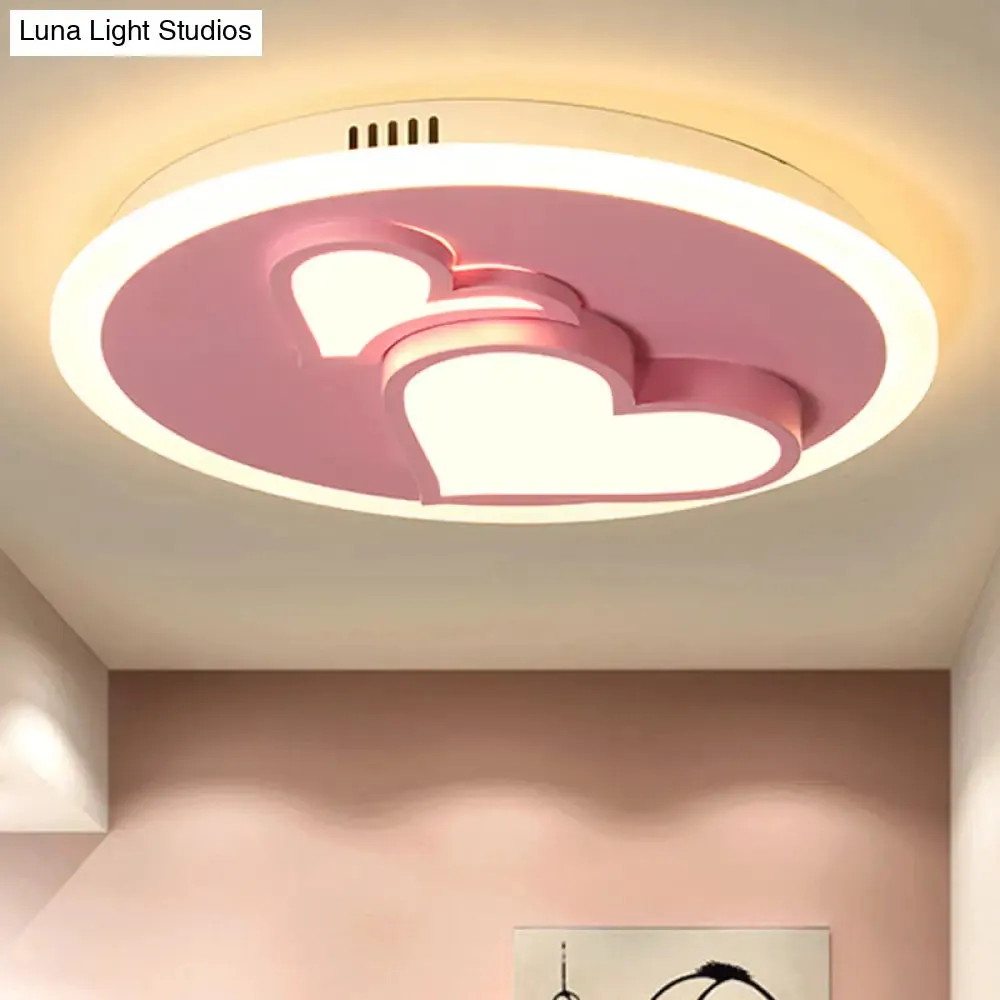Girls Bedroom LED Heart Flush Ceiling Light in Pink: Acrylic Cartoon Lamp
