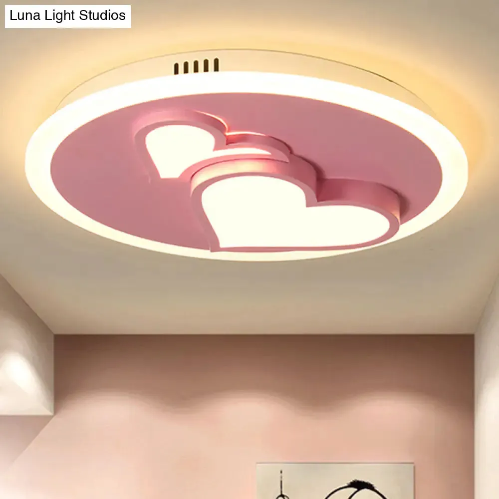 Girls Bedroom LED Heart Flush Ceiling Light in Pink: Acrylic Cartoon Lamp