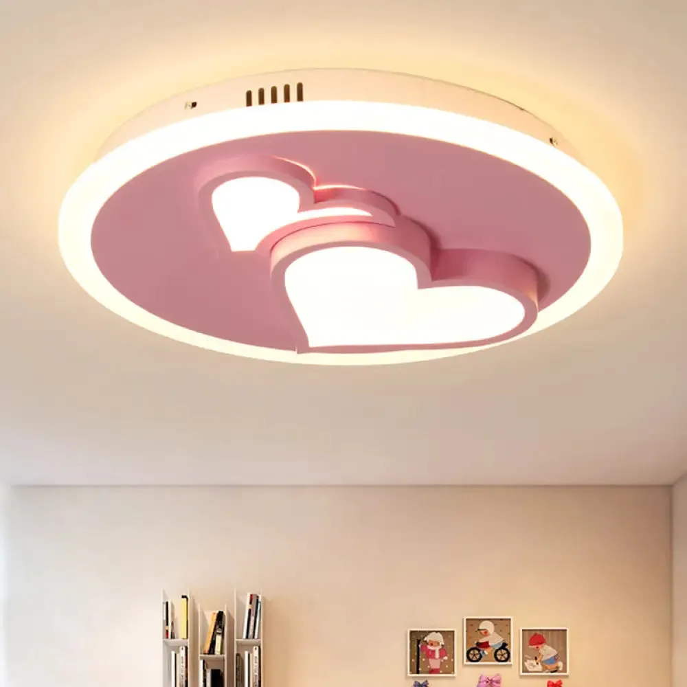 Girls Bedroom LED Heart Flush Ceiling Light in Pink: Acrylic Cartoon Lamp