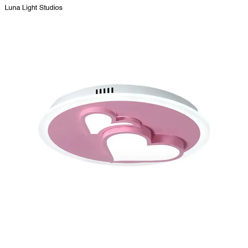 Girls Bedroom LED Heart Flush Ceiling Light in Pink: Acrylic Cartoon Lamp