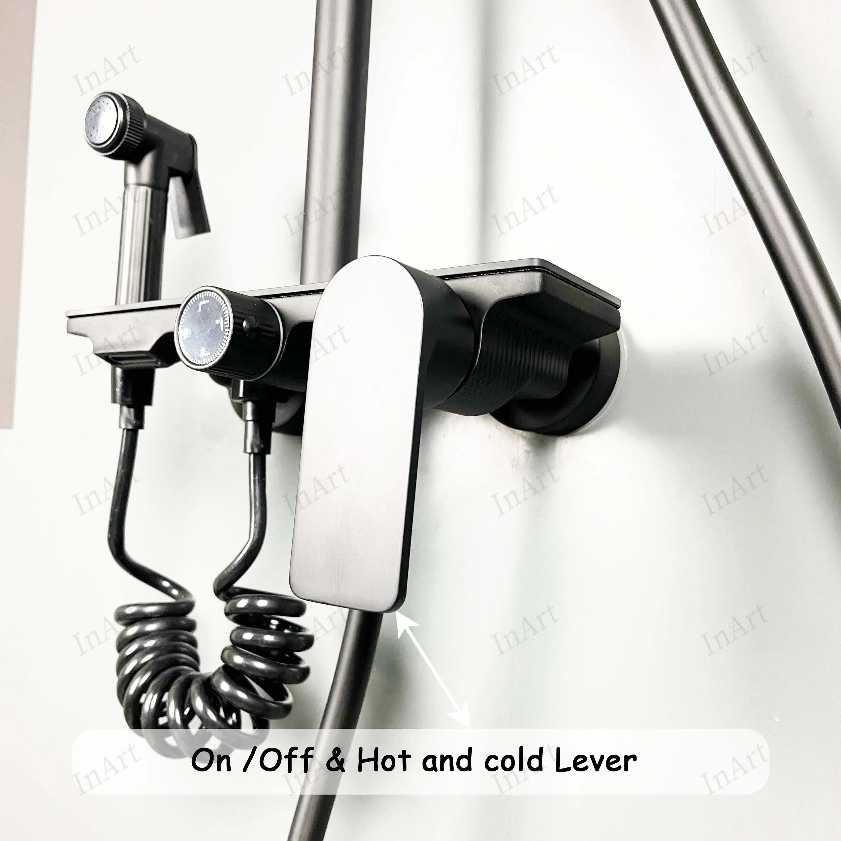 InArt Brass Wall Mount Shower Set, 4-Function Mixer Shower System with Hand Shower, Overhead Shower, and Jet Spray for Bathrooms Black Color
 SP060