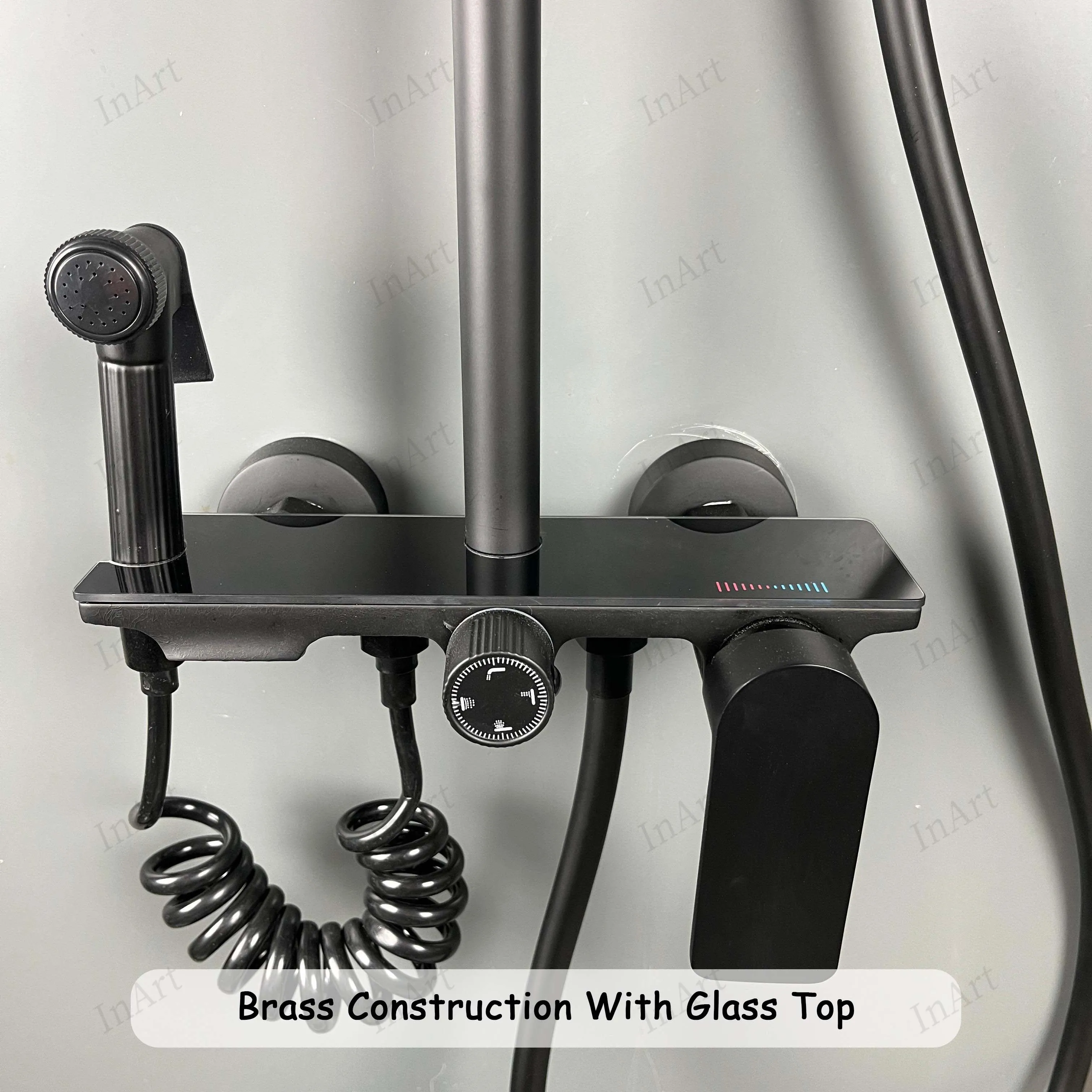 InArt Brass Wall Mount Shower Set, 4-Function Mixer Shower System with Hand Shower, Overhead Shower, and Jet Spray for Bathrooms Black Color
 SP060