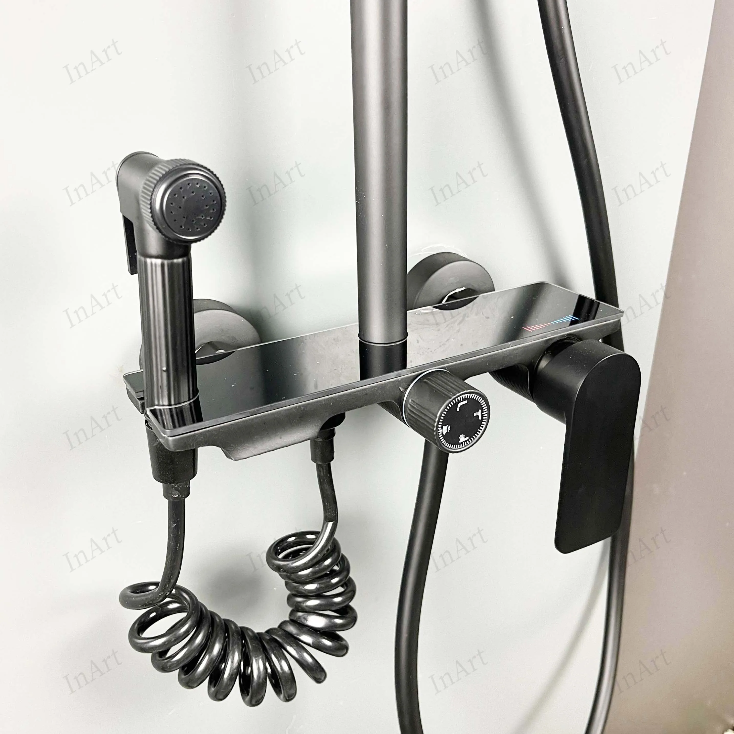 InArt Brass Wall Mount Shower Set, 4-Function Mixer Shower System with Hand Shower, Overhead Shower, and Jet Spray for Bathrooms Black Color
 SP060