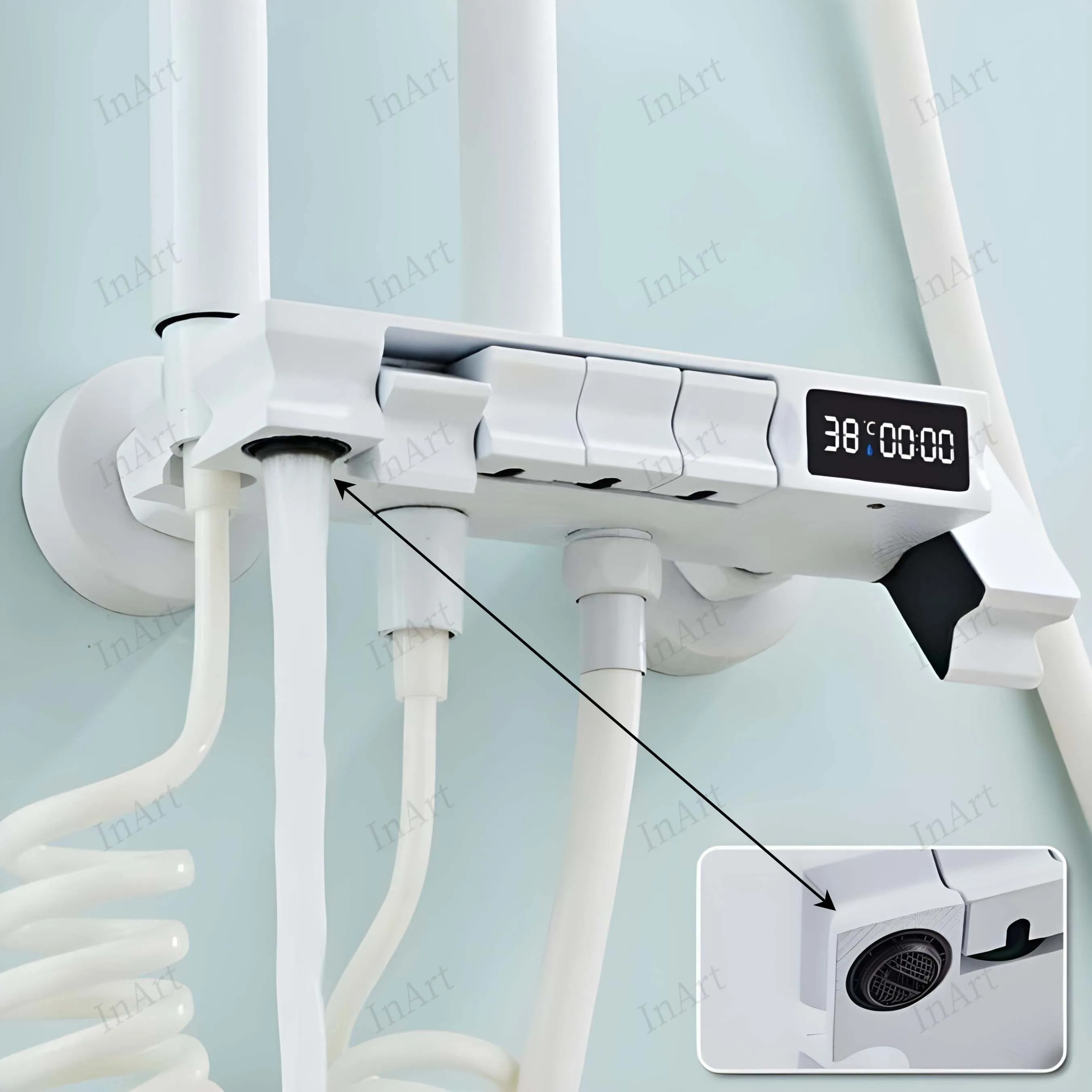 InArt Wall Mixer Shower Panel: SS304 Stainless Steel, Thermostatic, Multi-Mode Rainfall & Waterfall, White Finish, Easy Install, Complete Set White Color SP061