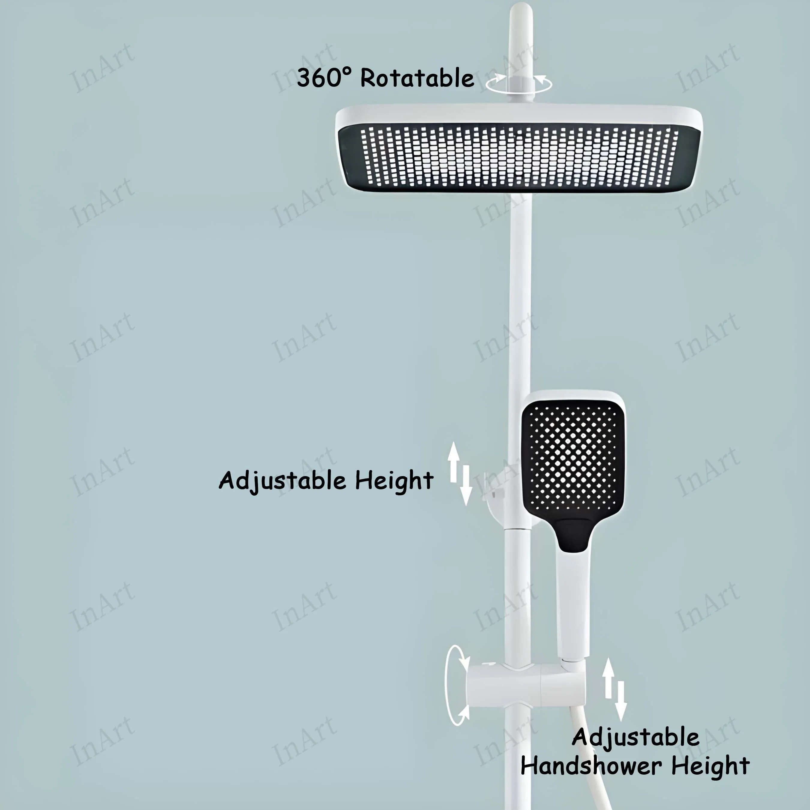InArt Wall Mixer Shower Panel: SS304 Stainless Steel, Thermostatic, Multi-Mode Rainfall & Waterfall, White Finish, Easy Install, Complete Set White Color SP061