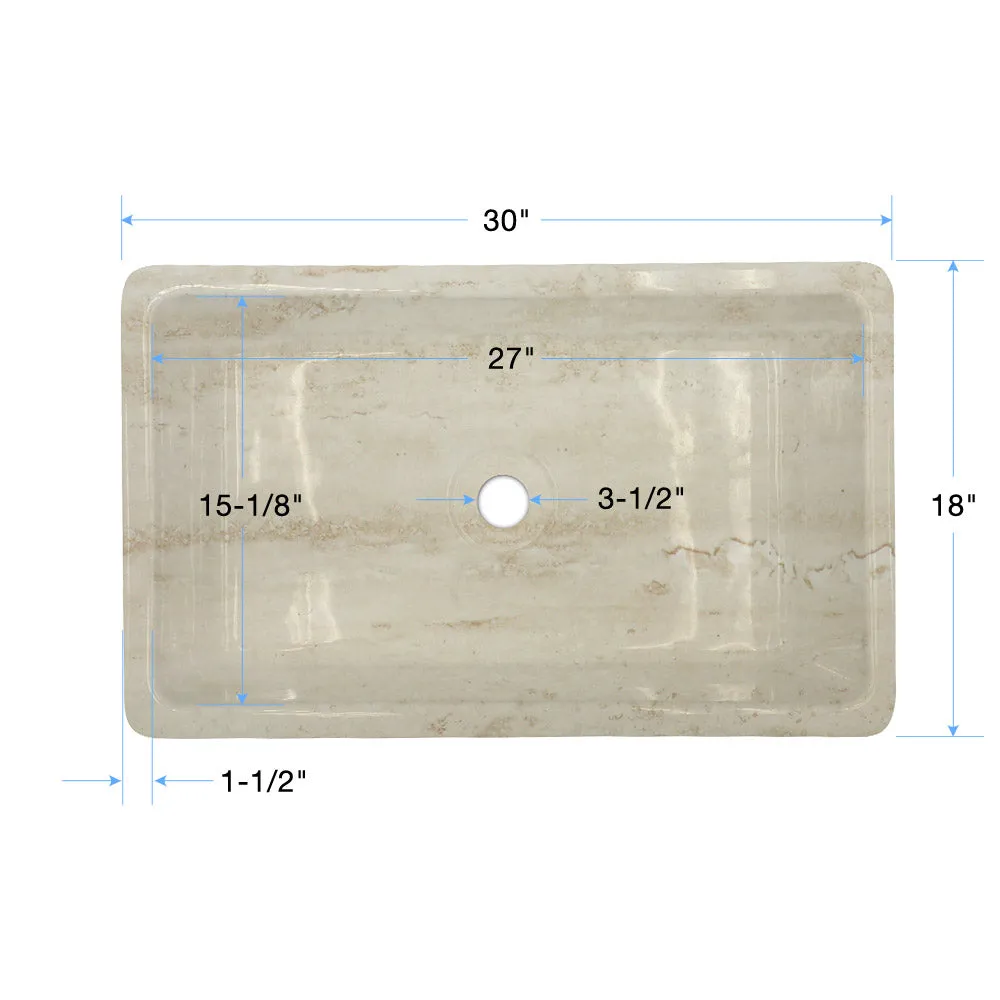 Italian Handmade Ceramic Farmhouse Sink in Travertine Appearance