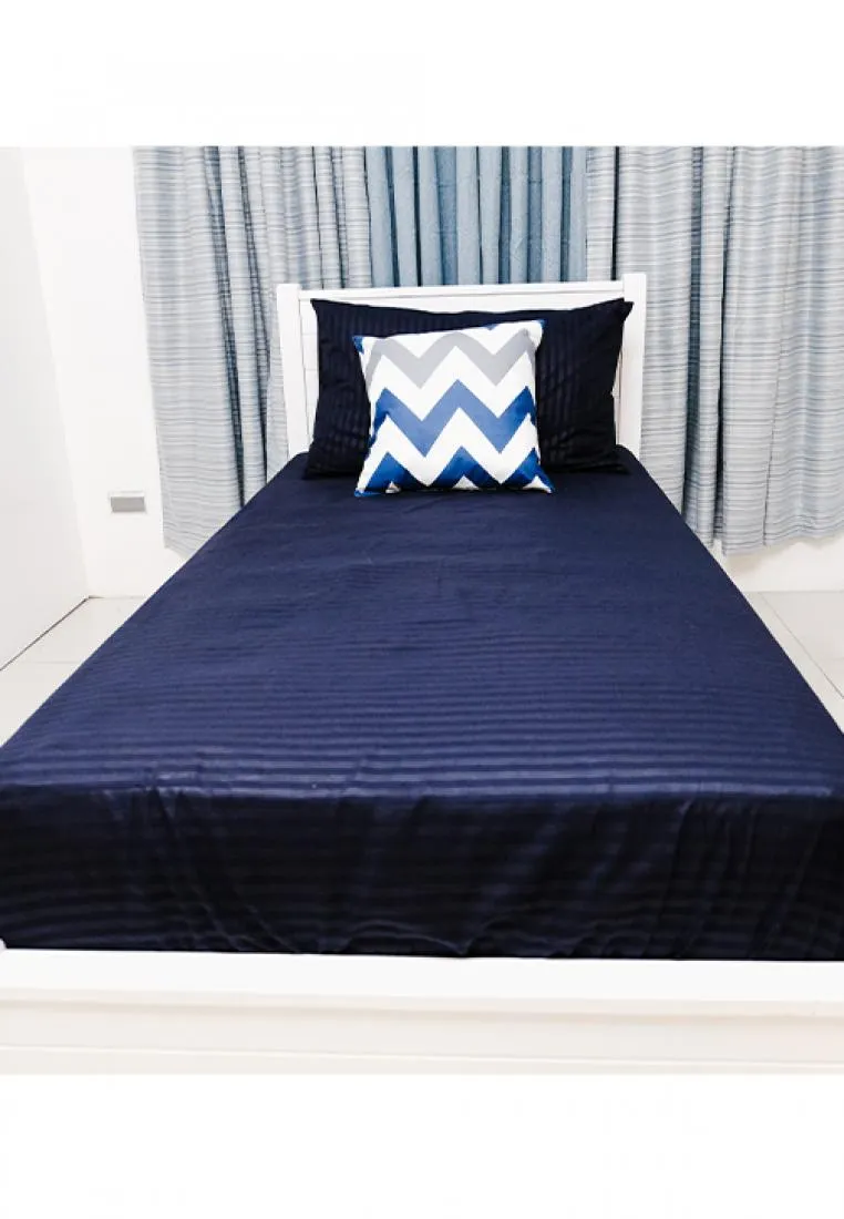 Jacquard Stripes Bedsheet Fitted Sheet - Twin with 1pc Flat Sheet and 2pc Pillow Case