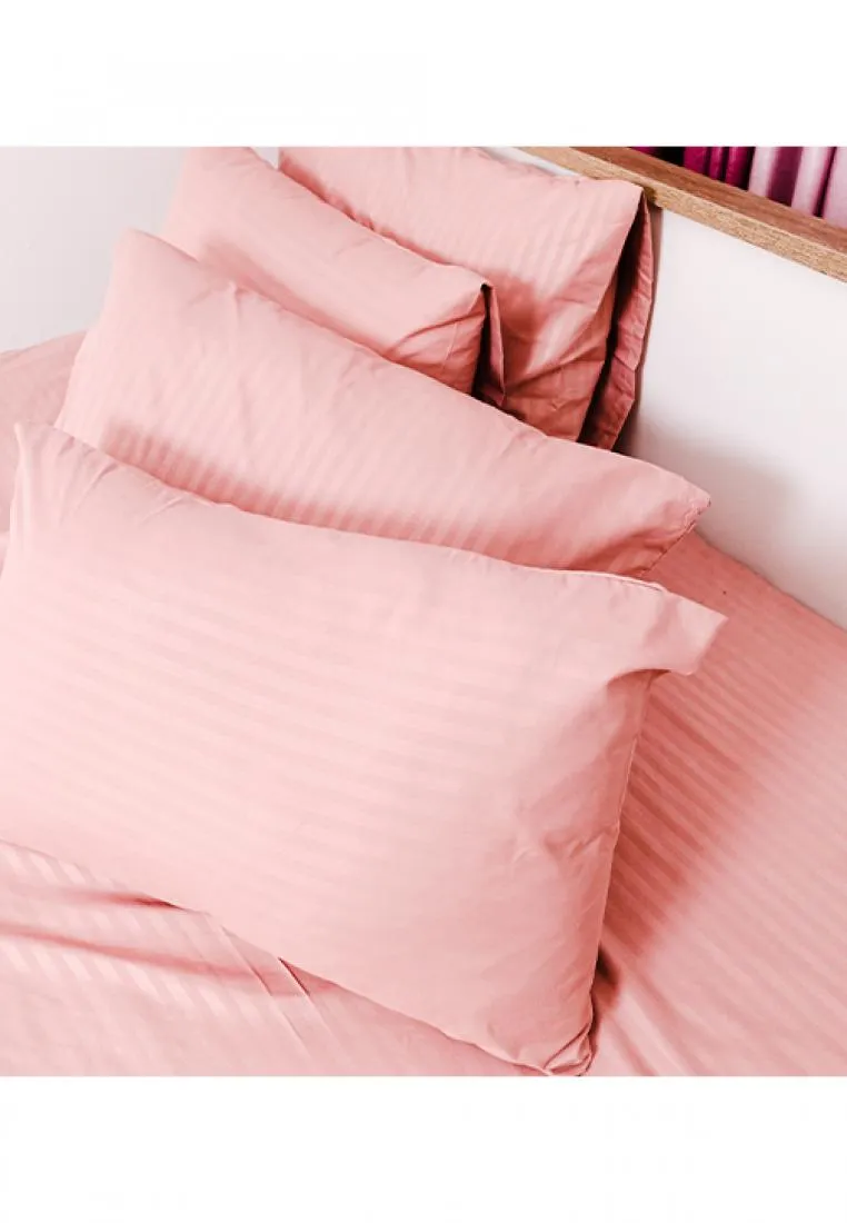 Jacquard Stripes Bedsheet Fitted Sheet - Twin with 1pc Flat Sheet and 2pc Pillow Case