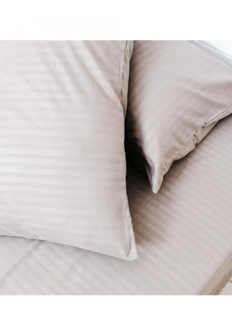 Jacquard Stripes Bedsheet Fitted Sheet - Twin with 1pc Flat Sheet and 2pc Pillow Case