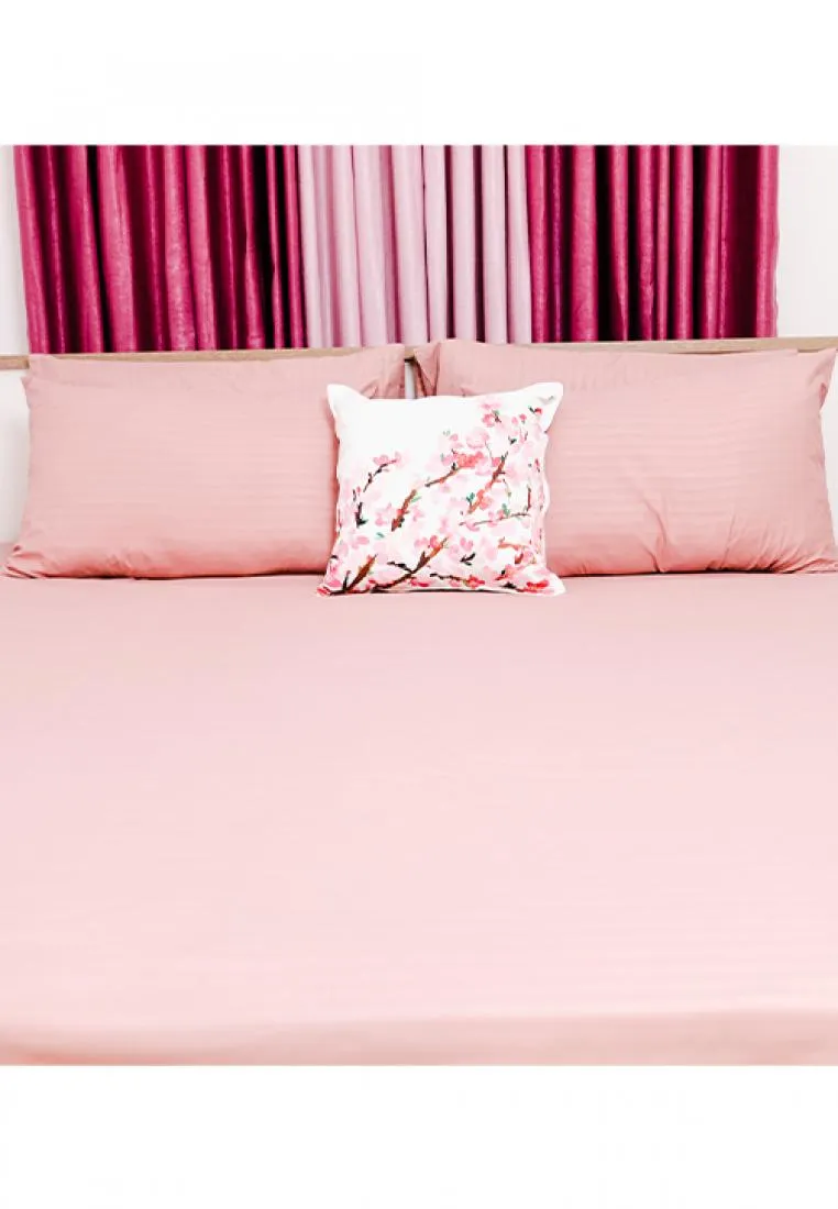 Jacquard Stripes Bedsheet Fitted Sheet - Twin with 1pc Flat Sheet and 2pc Pillow Case