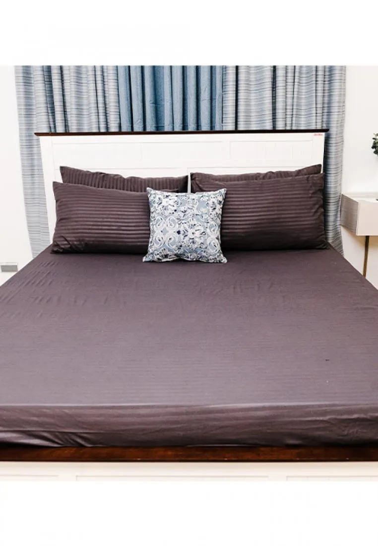 Jacquard Stripes Bedsheet Fitted Sheet - Twin with 1pc Flat Sheet and 2pc Pillow Case