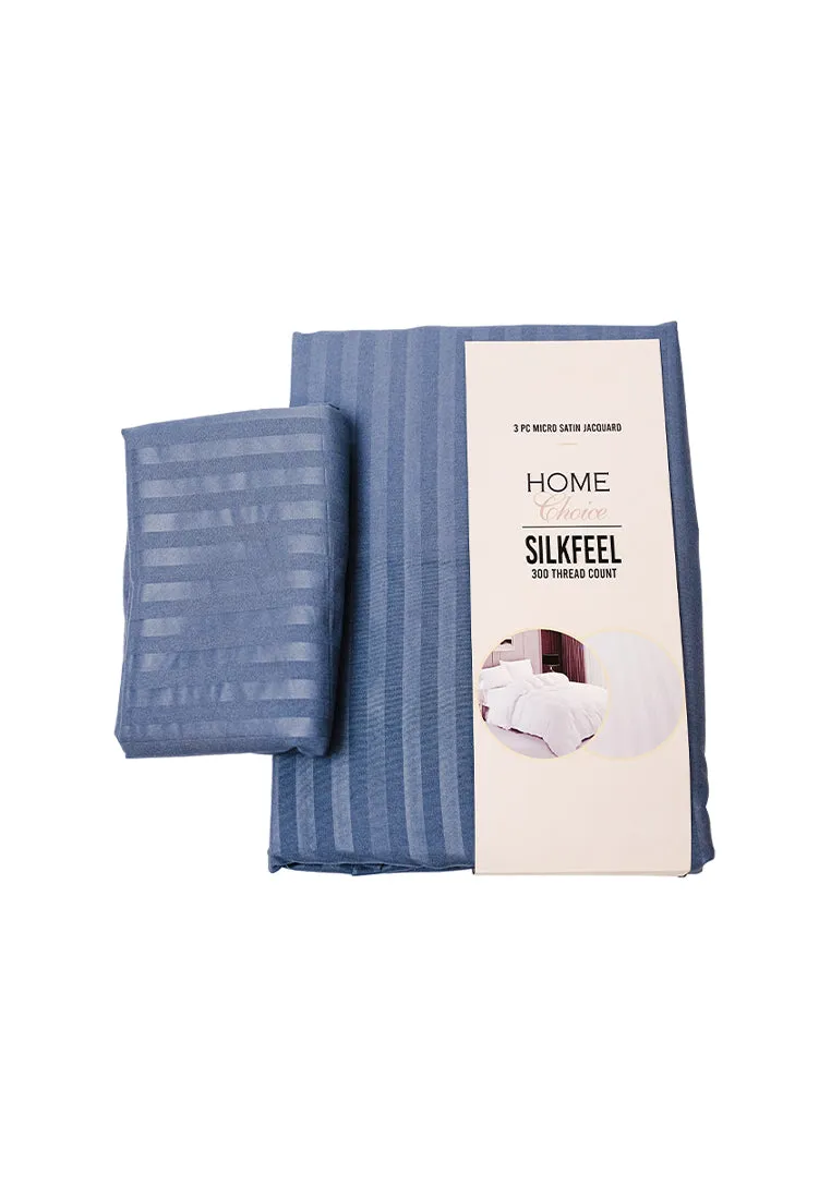 Jacquard Stripes Bedsheet Fitted Sheet - Twin with 1pc Flat Sheet and 2pc Pillow Case