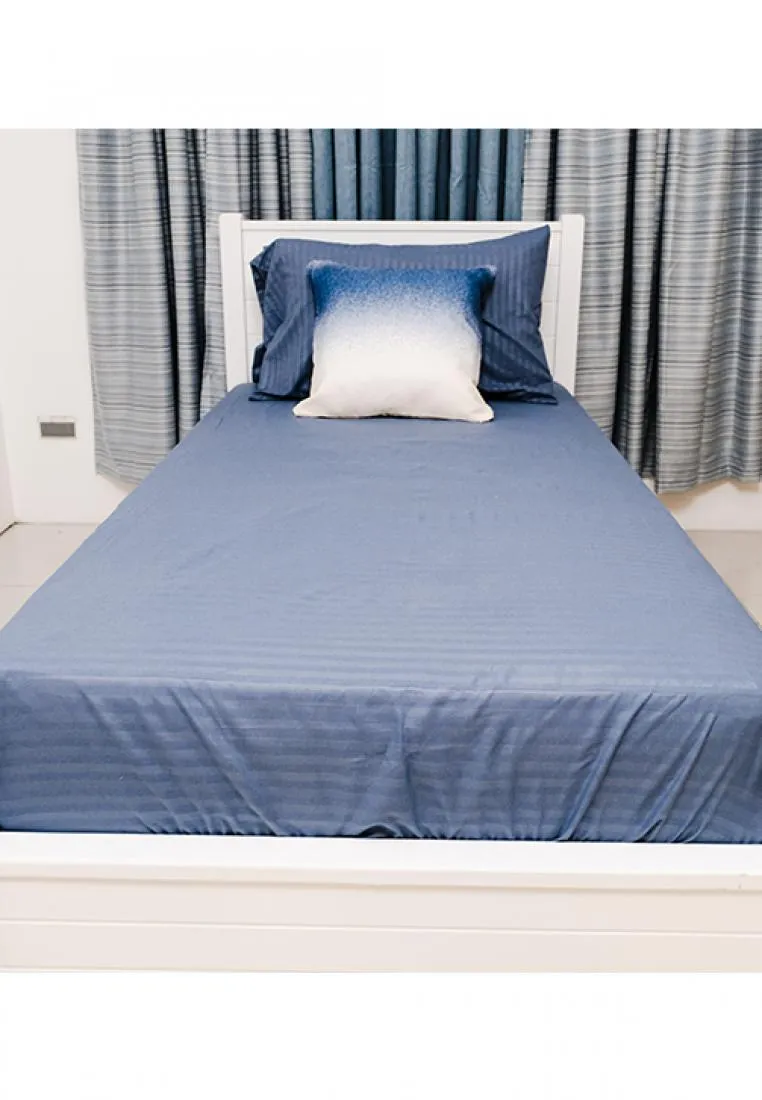 Jacquard Stripes Bedsheet Fitted Sheet - Twin with 1pc Flat Sheet and 2pc Pillow Case