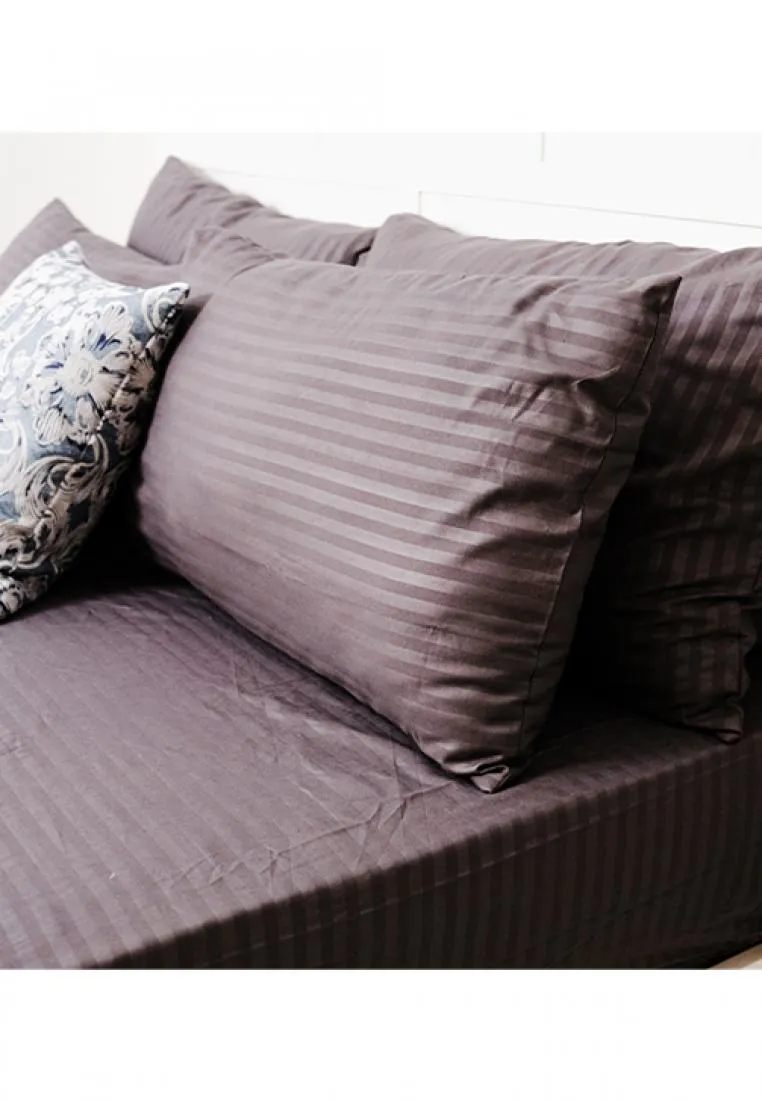 Jacquard Stripes Bedsheet Fitted Sheet - Twin with 1pc Flat Sheet and 2pc Pillow Case