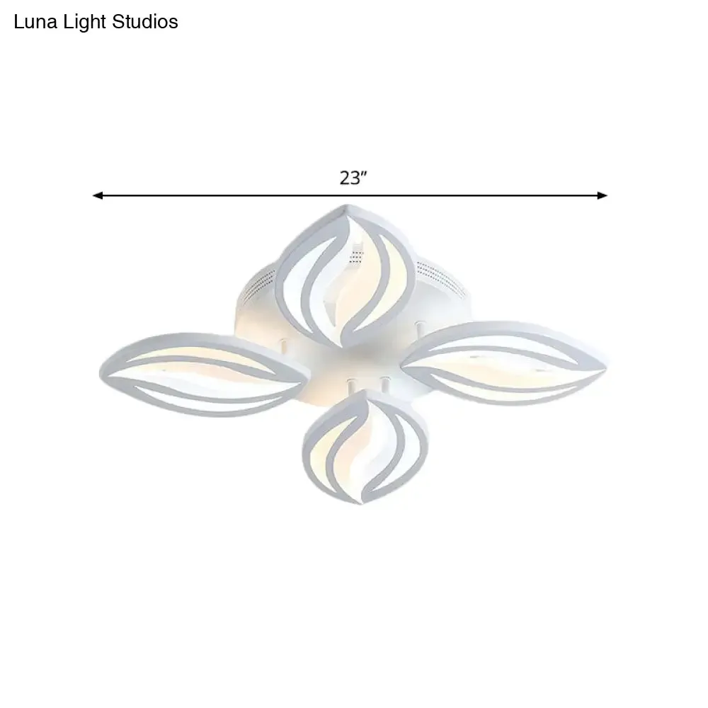LED Bedroom Ceiling Light - 4/6 Lights Flush Mount Fixture with Leaf Acrylic Shade - White