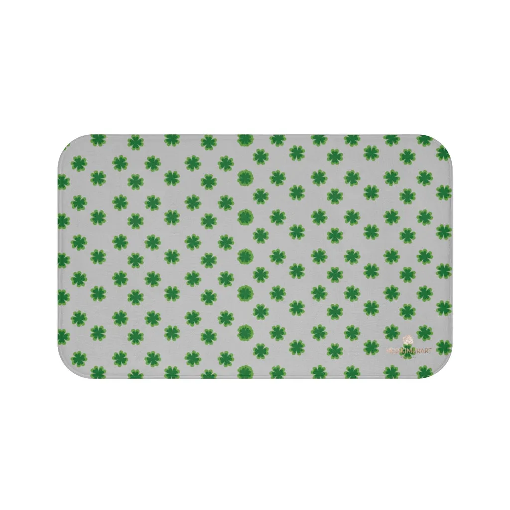 Light Gray Clover Bath Mat, Green Clover Print St. Patrick's Day Bathroom Premium Bath Mat- Printed in USA