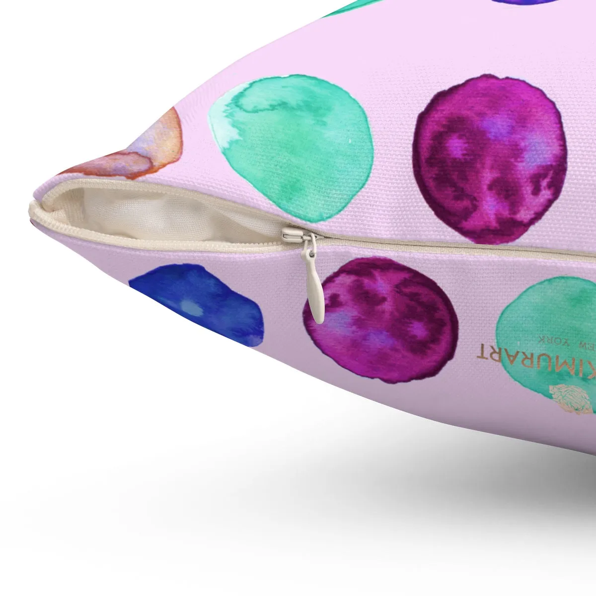 Light Pink Dots Pillow, Cute Swedish Polka Dots Spun Polyester Square Pillow-Made in USA