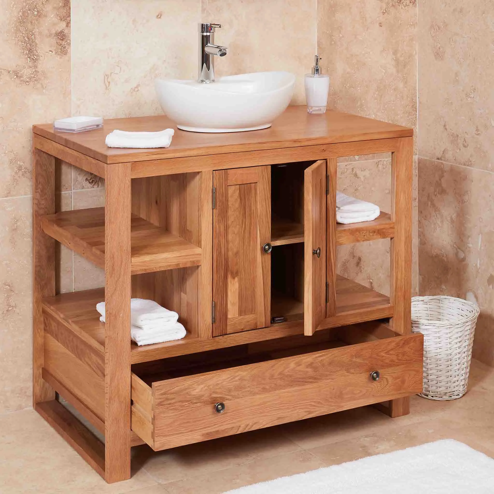 Mobel Oak Bathroom 2-Door Round Sink Unit