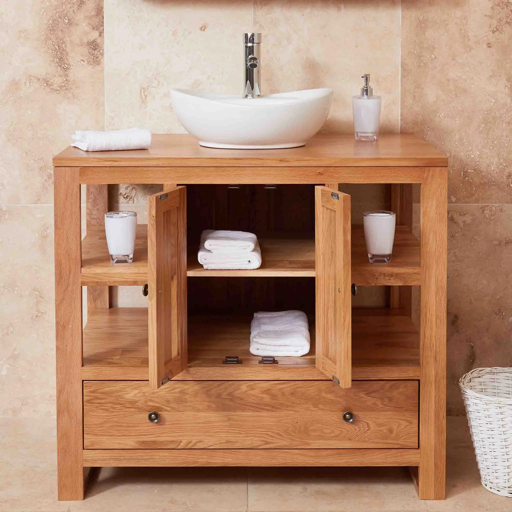 Mobel Oak Bathroom 2-Door Round Sink Unit