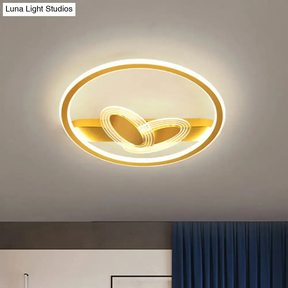 Modern Black/Gold LED Flush Mount Light with Acrylic Oval and Circle Design